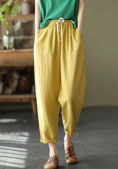 2024 Spring Summer Cotton Linen Pants Women Solid Color Casual Ankle-length Pant Woman Lace-up Waist Loose Trousers