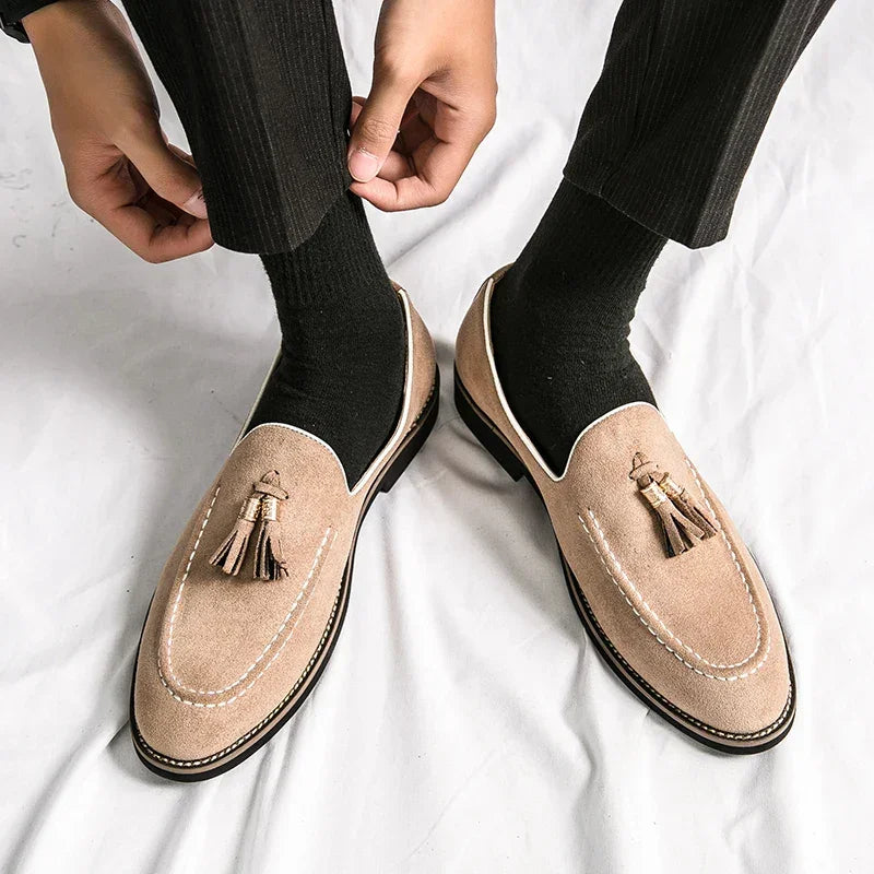 Luxury Designer Men Suede Tassels Blue Green Oxford Brogue Shoes Moccasins Wedding Prom Homecoming Party Footwear Zapatos Hombre