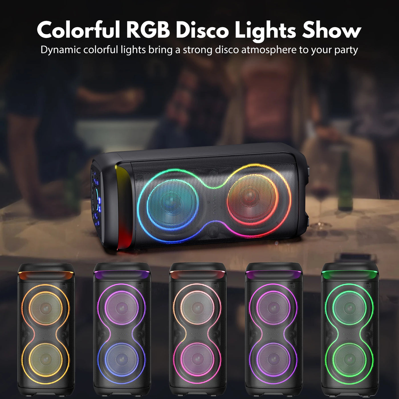 Large Party Speaker, Wireless Bluetooth Speaker with Microphone, Led Party Light, Karaoke Machine, 8inch Large Bluetooth Party
