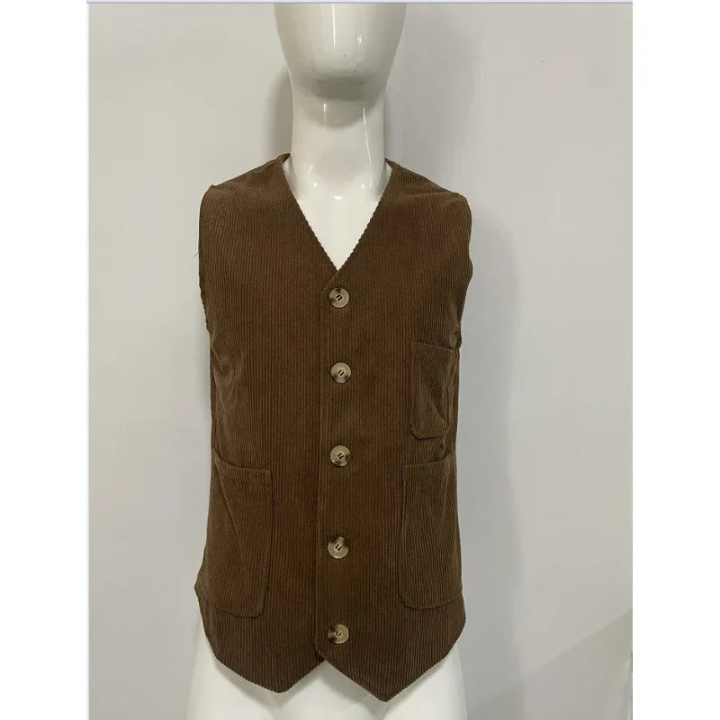 Blazer Men's Fashion Gentleman Business British Style Gentleman Corduroy Wedding Lapel Professional Casual Performance Host Vest