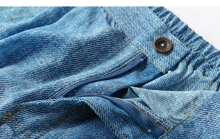 Women Pants 100% Mulberry Silk 16 momme Blue Jeans Printed Pocket Wide Leg Long Trousers Elastic Waist Office Lady M L XL MM858