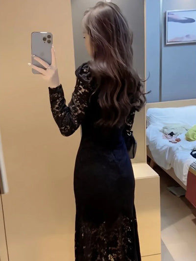 Dresses For Women Long Sleeve Woman Dress Prom Black Party Evening Lace Offer Aesthetic Hot Elegant Chic Fashion Summer 2024 Y2k
