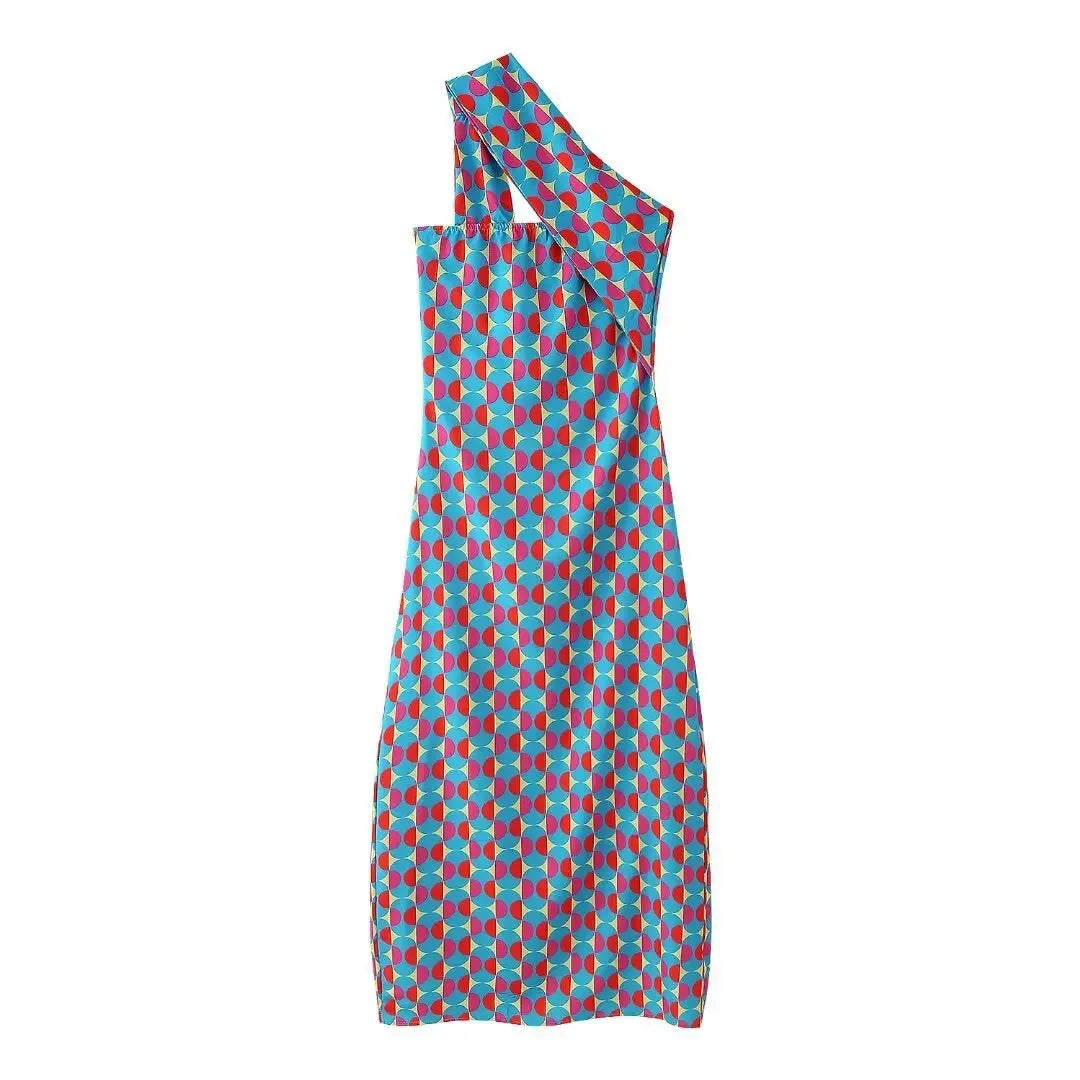 2025 Summer Dresses For Women Fashion Printed Geometric Pattern Slim Halter Neck Dress