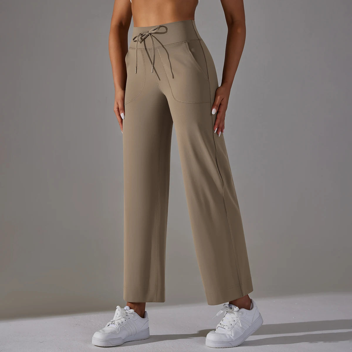 Wide Leg Pants With Pockets Women's Loose Yoga High Waist Legging Drawstring Outdoor Casual Jogging Gym Sports Flare Pants