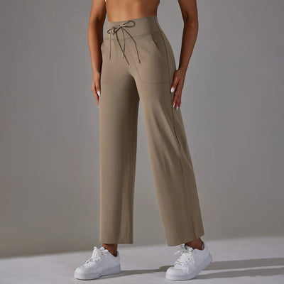 Wide Leg Pants With Pockets Women's Loose Yoga High Waist Legging Drawstring Outdoor Casual Jogging Gym Sports Flare Pants
