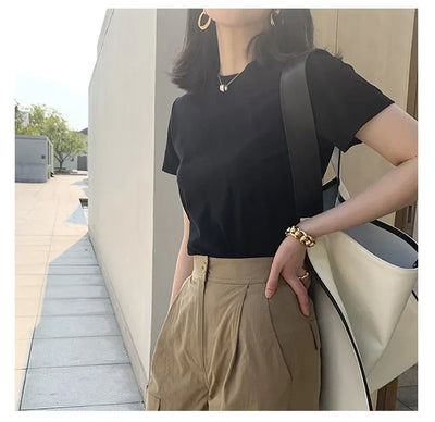 2025 Summer T shirts for Women Men Brown Casual Female Korean Streetwear Tees Unisex Basic Solid Young Cool Oversized Tops