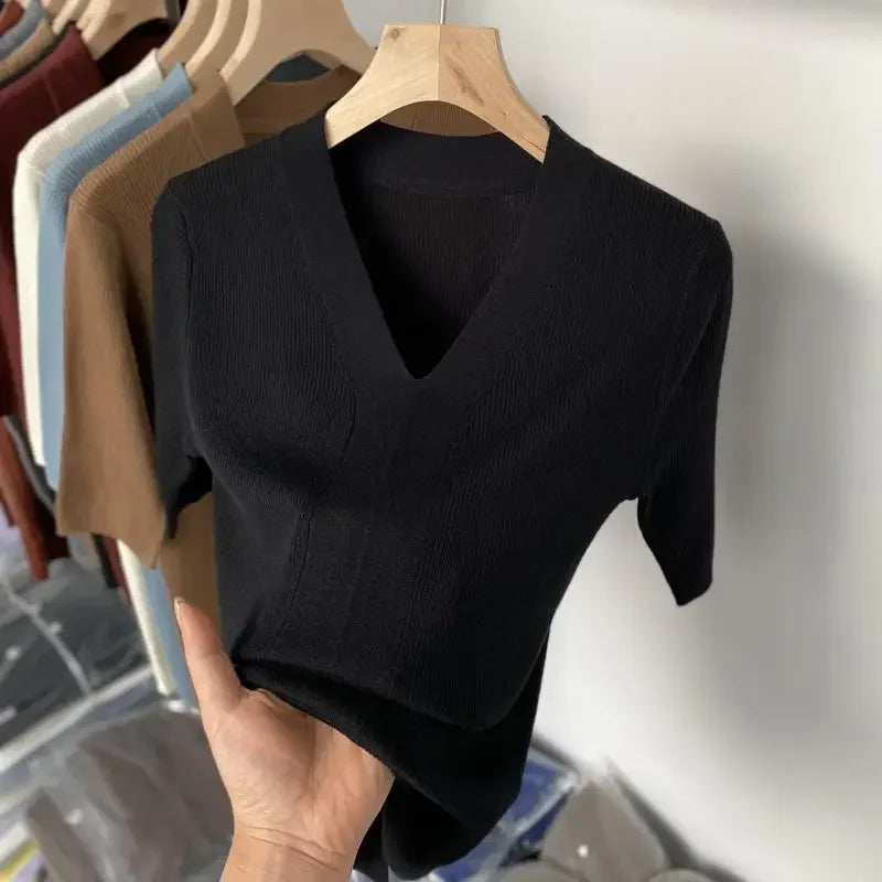 2025 Summer New T-shirts for Women Elegant Fashion Short Sleeve T-shirt Female Trend Tops Ladies Tees Basic Tops Clothing