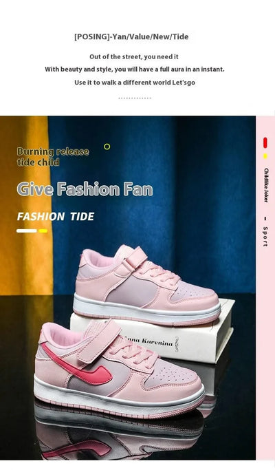 Boys' sports shoes 2025 new leather-covered waterproof children's casual shoes primary school trend non-slip board shoes