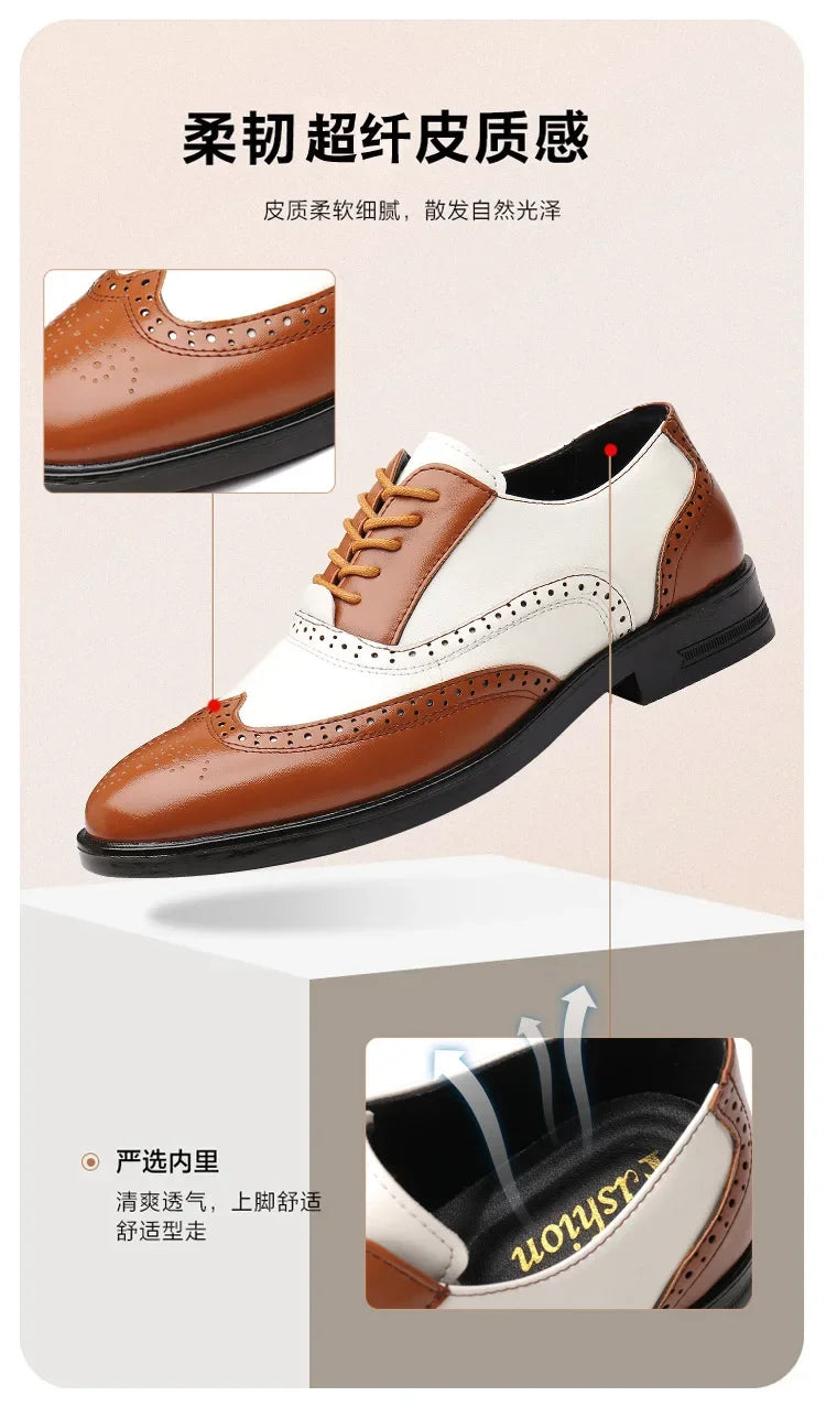 Retro Men's Oxford Shoes Fashion Block Carved Casual Shoes Social Shoes Male Business Dress Leather Shoe Zapatos Para Hombres