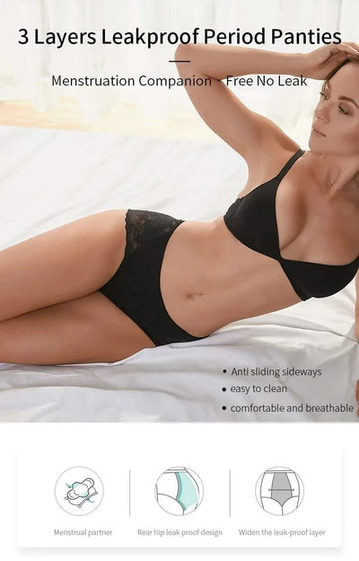 Women's Leak Proof Menstrual Panties lace Breathable SexysWaterproof Mid Waist Physiological Period Seamless  Underwear