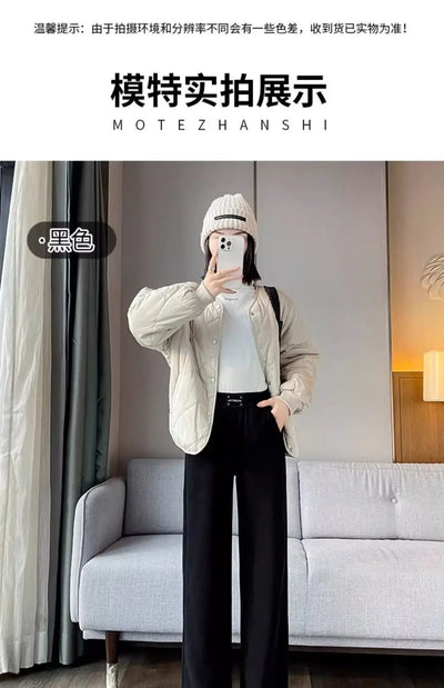 Winter Wide Leg Pants Women Autumn Plush Pants Women Extra Thick Lamb Fleece Warm Straight Korean Pants Joggers Women