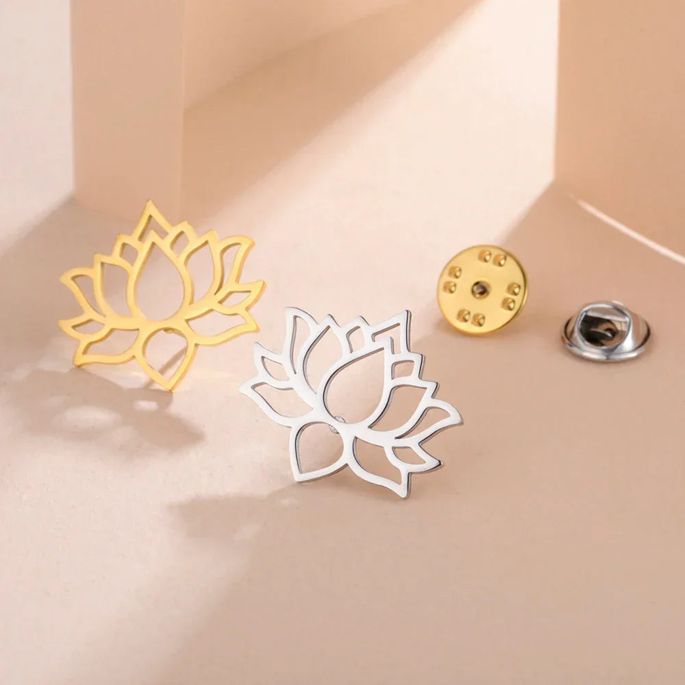 Dawapara Mandala Lotus Flower Brooch Lapel Pin Buddhism Spiritual Jewelry Fashion Stainless Steel Accessories