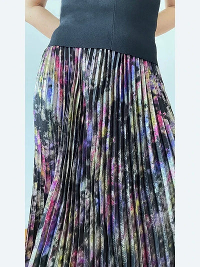 Shiny Colorful Luxury High Waist Midi Skirt 2025 Spring/Summer Fashion Trends Elastic Waistband Pleated Skirt Old Money Style