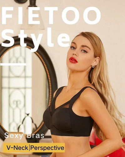 Women Sexy Bra Full Cup Brassiere Female U Back Underwear Lace Splicing Pespective Bralette V Neck Intimates Lingerie Large Size