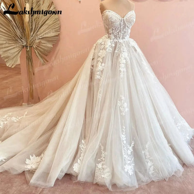 Court Train Wedding Dress customized Lace Bodice Bridal Gown