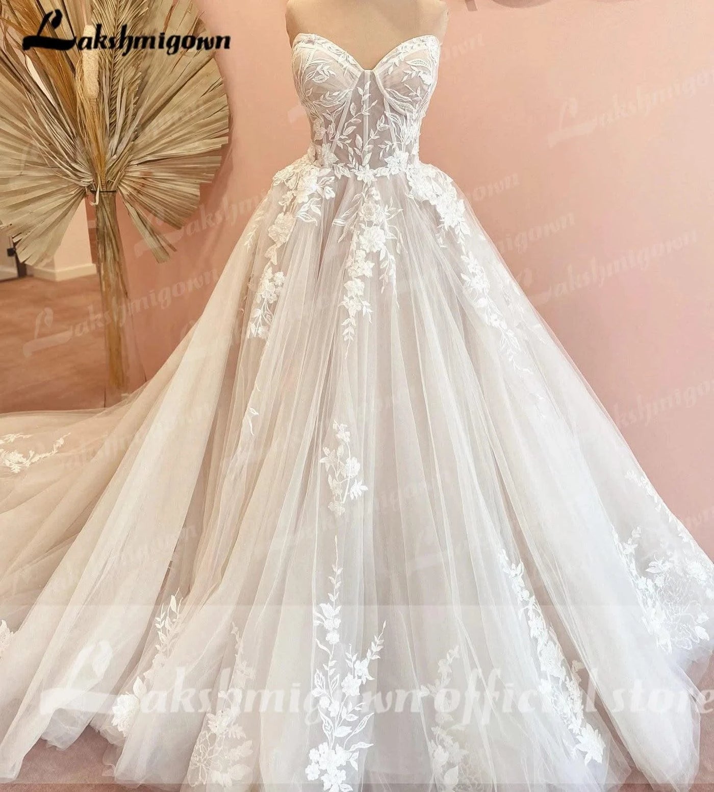 Court Train Wedding Dress customized Lace Bodice Bridal Gown