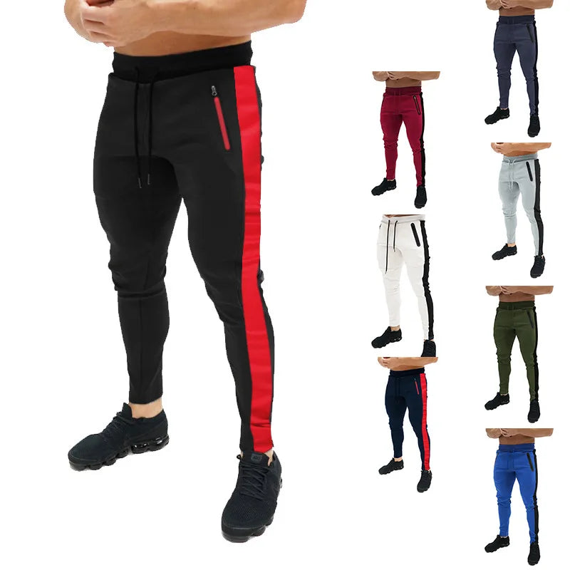 2025 New Men Sweatshirts Jogging Pants Men Casual Pants Men Stylish Color Block Zip Pockets Drawstring Sports Skinny Pants Trous