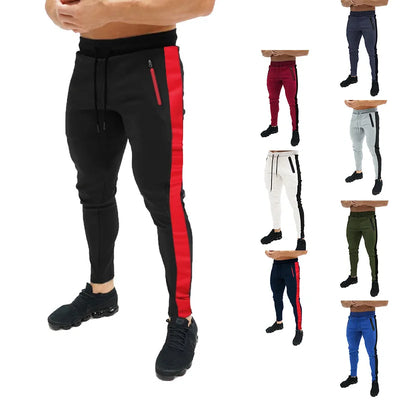 2025 New Men Sweatshirts Jogging Pants Men Casual Pants Men Stylish Color Block Zip Pockets Drawstring Sports Skinny Pants Trous