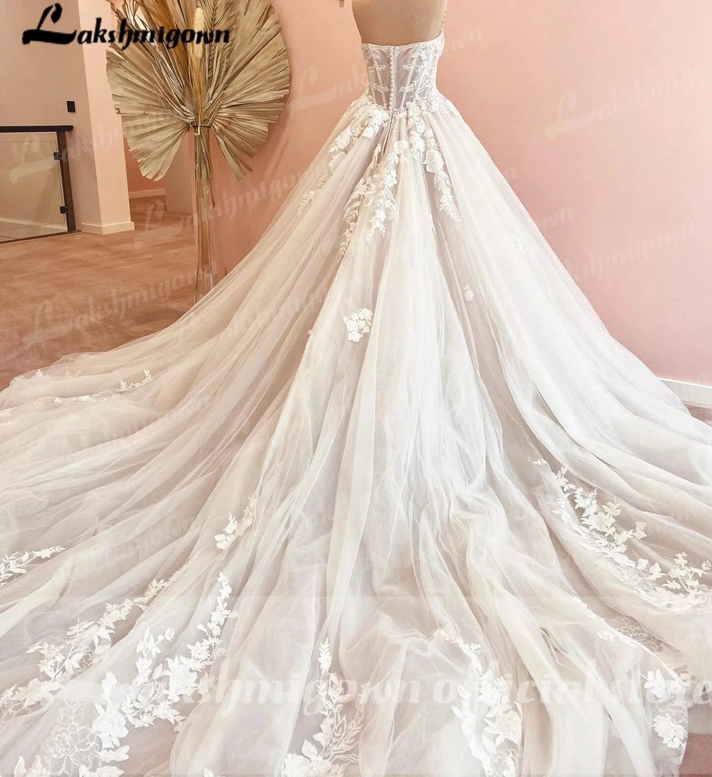 Court Train Wedding Dress customized Lace Bodice Bridal Gown