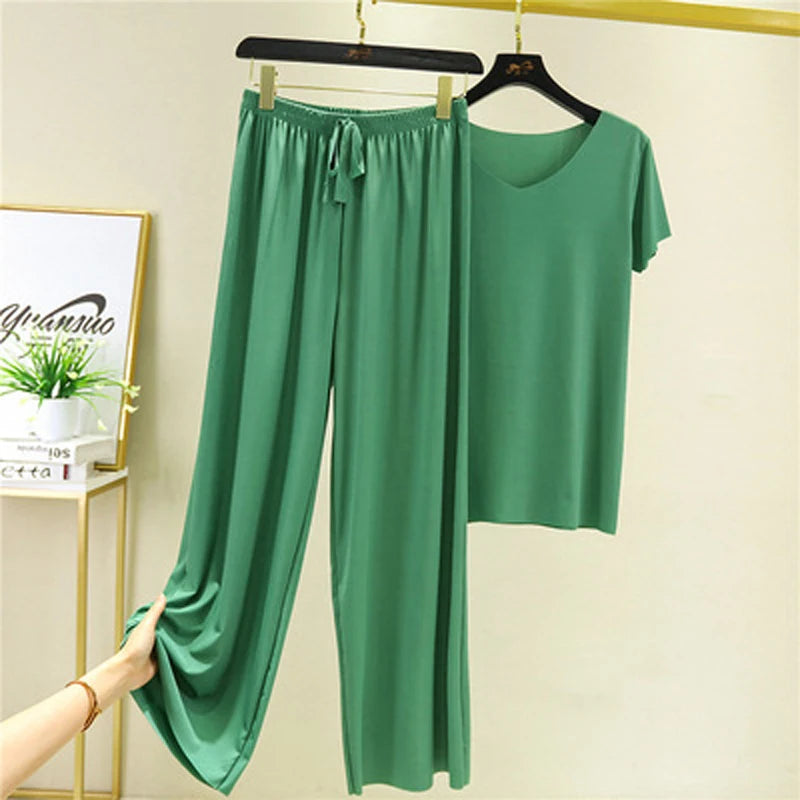 Female Home Clothes 2 Pieces Set Lady Home Suit Summer Women Lounge Wear Autumn Loose Homewear Suit for Women Pajamas Pants Set