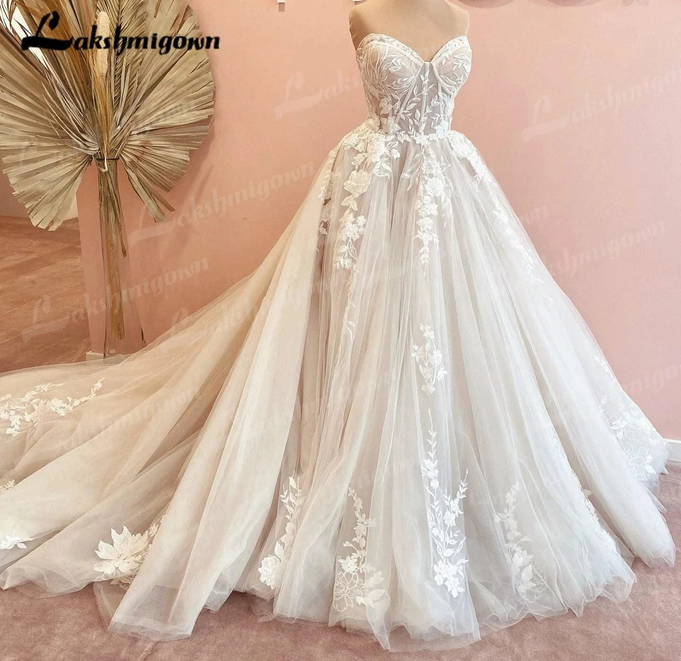 Court Train Wedding Dress customized Lace Bodice Bridal Gown
