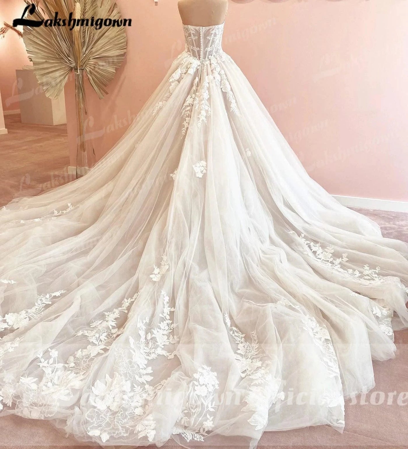 Court Train Wedding Dress customized Lace Bodice Bridal Gown