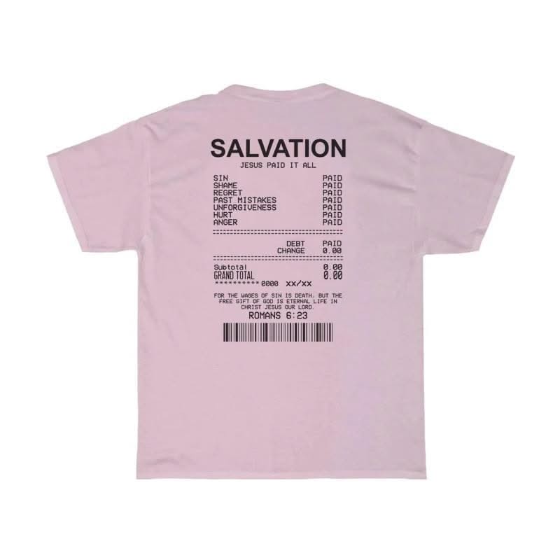 Women Salvation Back Print Bible Verse T-Shirts Oversized - Elanique