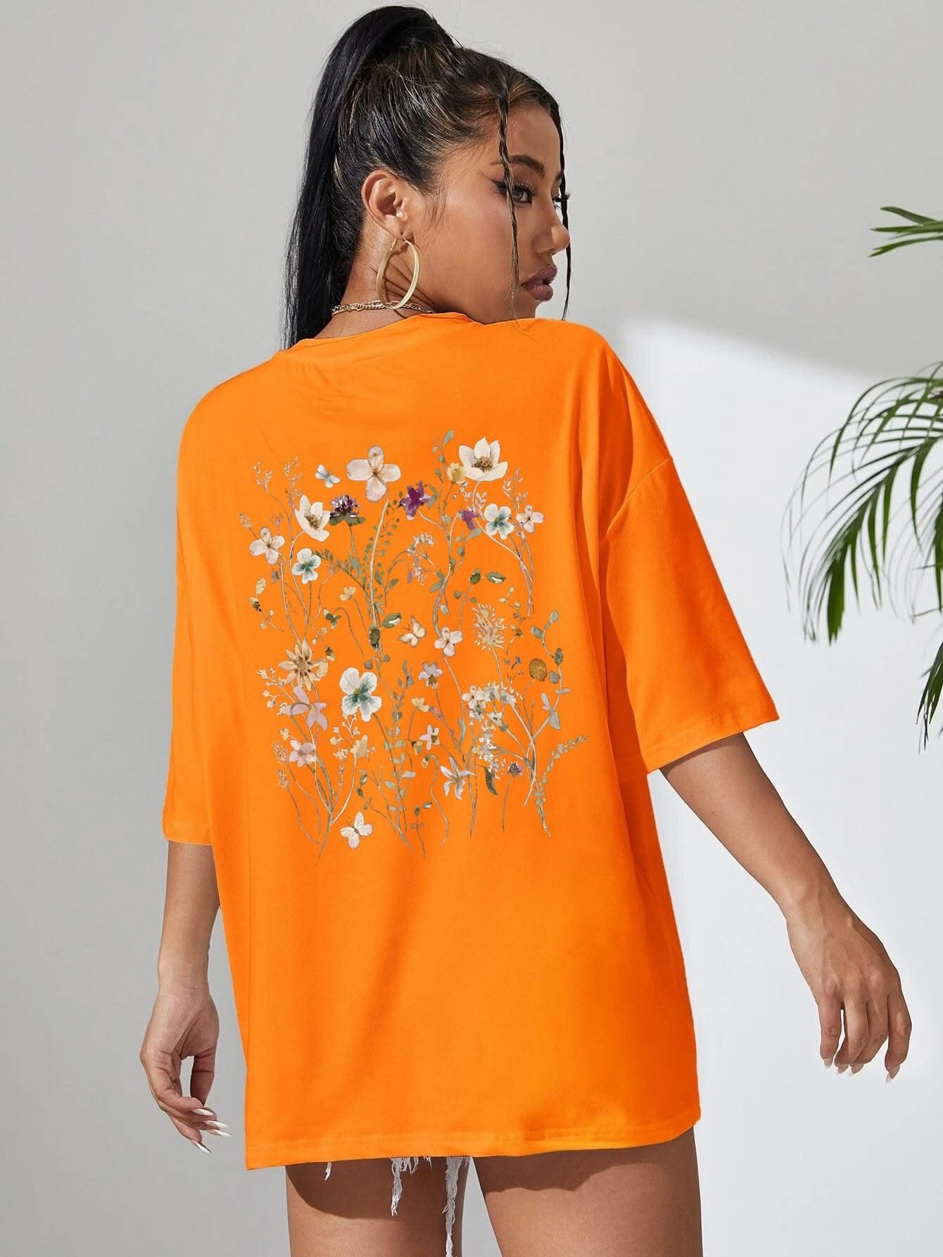 Beautiful Flower Clusters Print Cotton Women T-shirts - Elanique