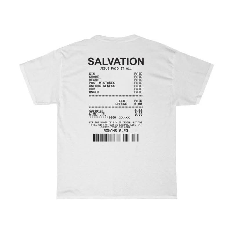 Women Salvation Back Print Bible Verse T-Shirts Oversized - Elanique