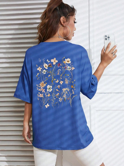 Beautiful Flower Clusters Print Cotton Women T-shirts - Elanique