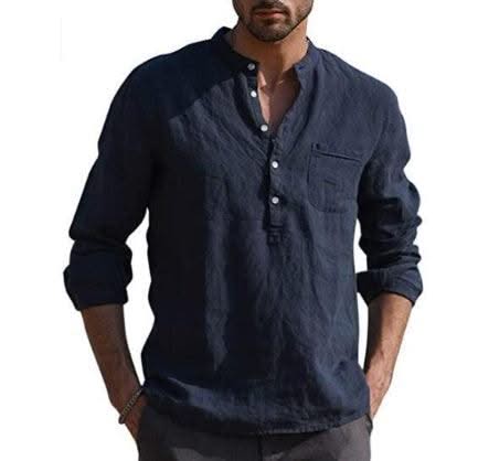 Men Vintage White Shirt Button Linen Shirts - Elanique