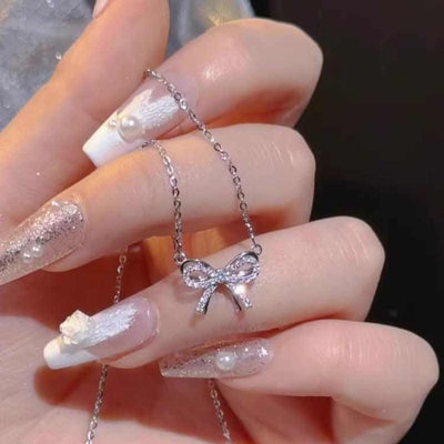 Full Diamond Bow Pendant Necklace Accessories For Women - Elanique