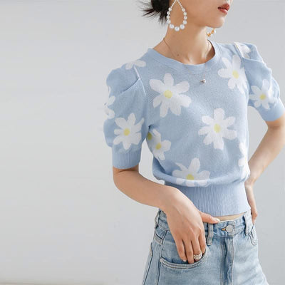 T-shirts Women Elegant Floral Trendy Patchwork Bodycon Summer - Elanique