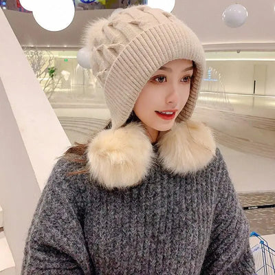 Women's Trendy Hats Sweet And Cute Three Balls Wool - Elanique
