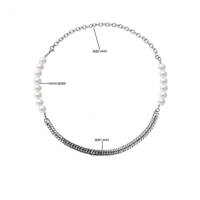 Hip Hop Titanium Steel Stitching Pearl Necklace - Elanique