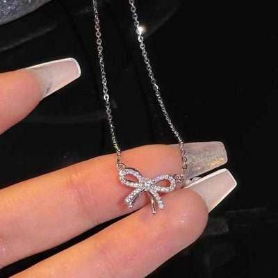 Full Diamond Bow Pendant Necklace Accessories For Women - Elanique