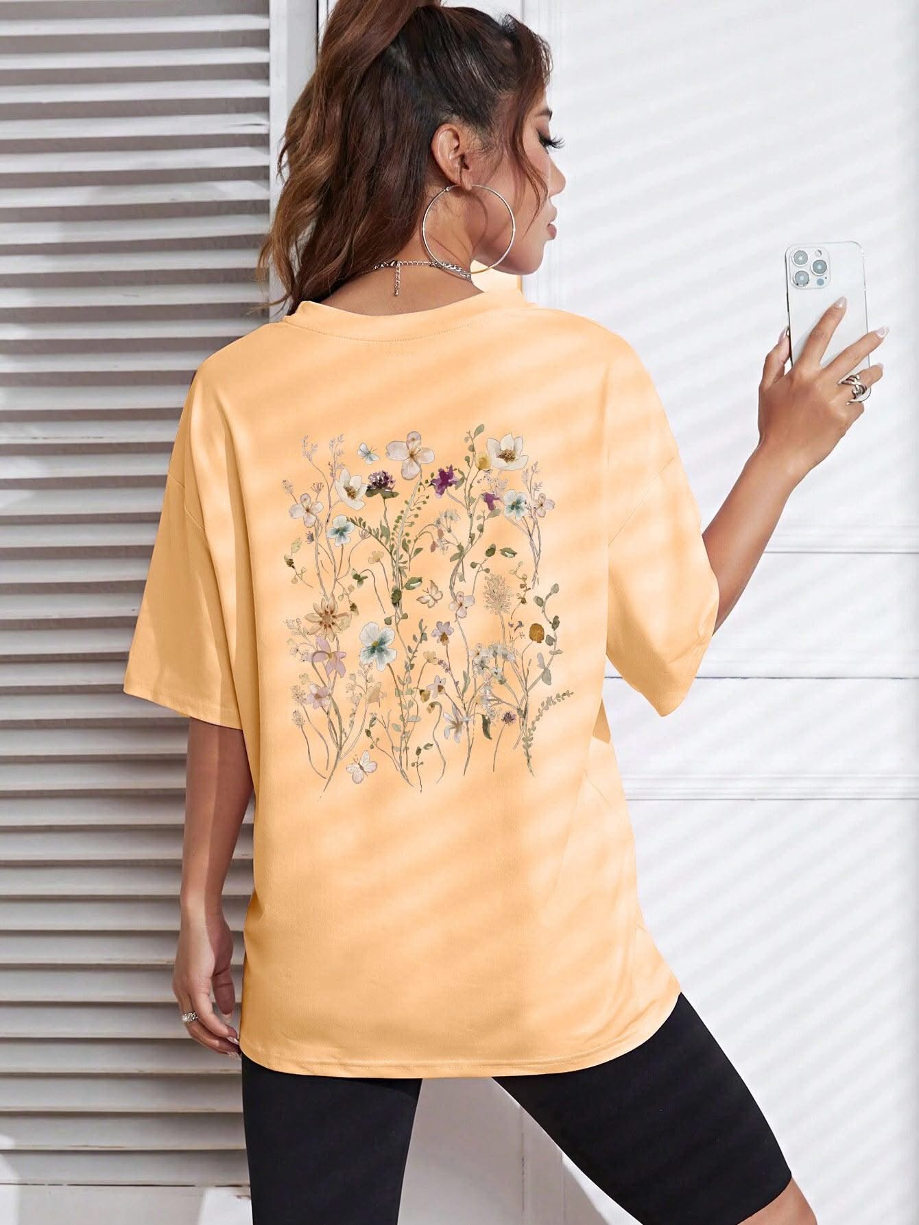 Beautiful Flower Clusters Print Cotton Women T-shirts - Elanique
