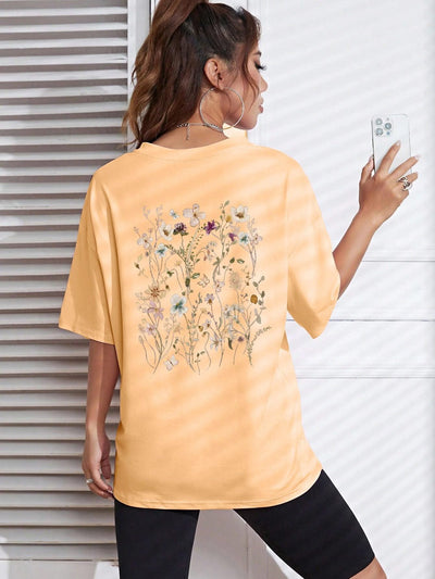 Beautiful Flower Clusters Print Cotton Women T-shirts - Elanique
