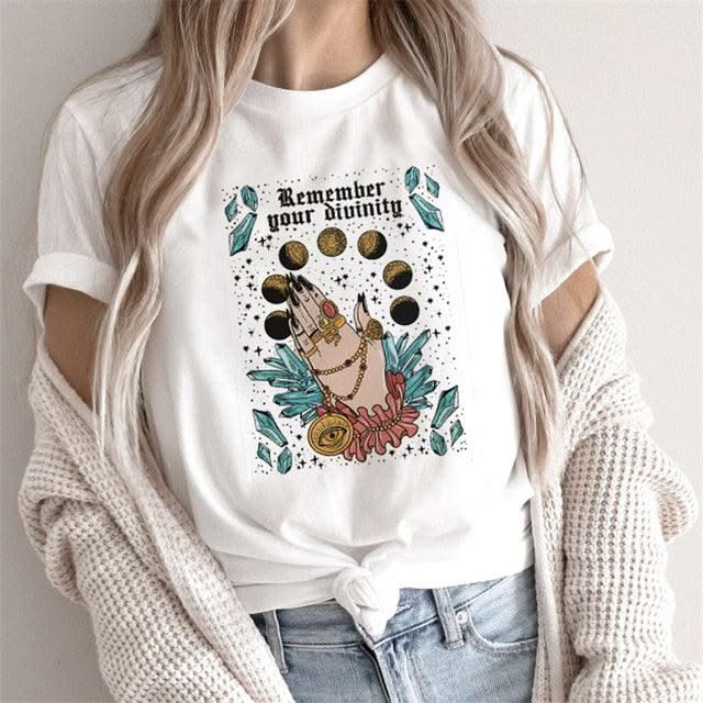 Fashion Tarot Women Print T-shirts Female Cartoon Tops - Elanique