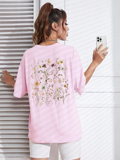 Beautiful Flower Clusters Print Cotton Women T-shirts - Elanique