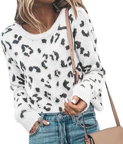 Sweater Sweater Knit Sweater Leopard Print Sweater Women - Elanique