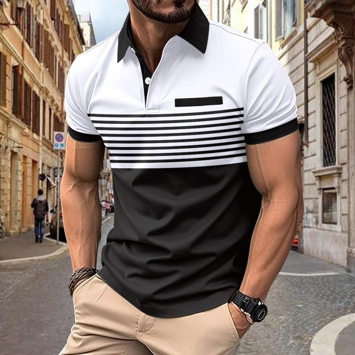 Casual Striped Shirt With Chest Pocket Men Clothing - Elanique