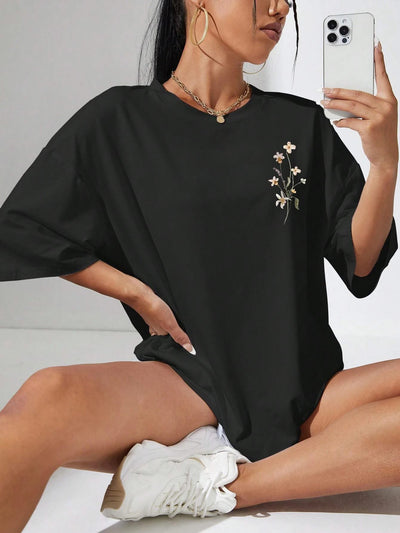 Beautiful Flower Clusters Print Cotton Women T-shirts - Elanique