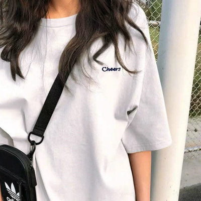 Women Short Sleeve T-Shirts Loose Casual Letter Embroidery - Elanique