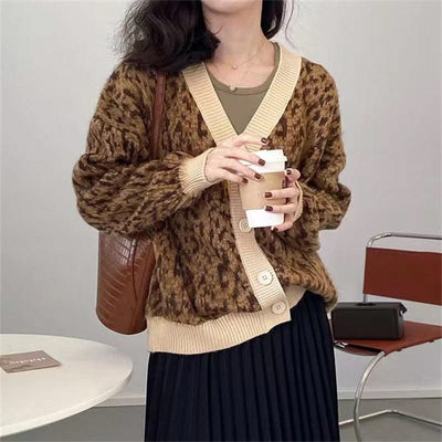 V-neck Knitted Sweater Women Mohair Fashion Women - Elanique