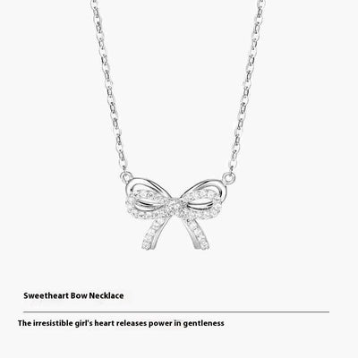 Full Diamond Bow Pendant Necklace Accessories For Women - Elanique