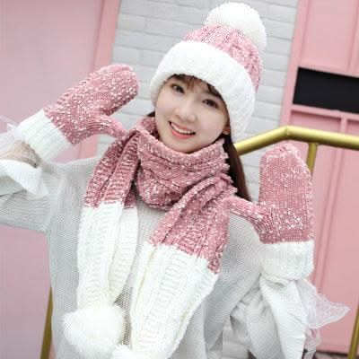 Three Piece Hat Scarf And Gloves For Women - Elanique