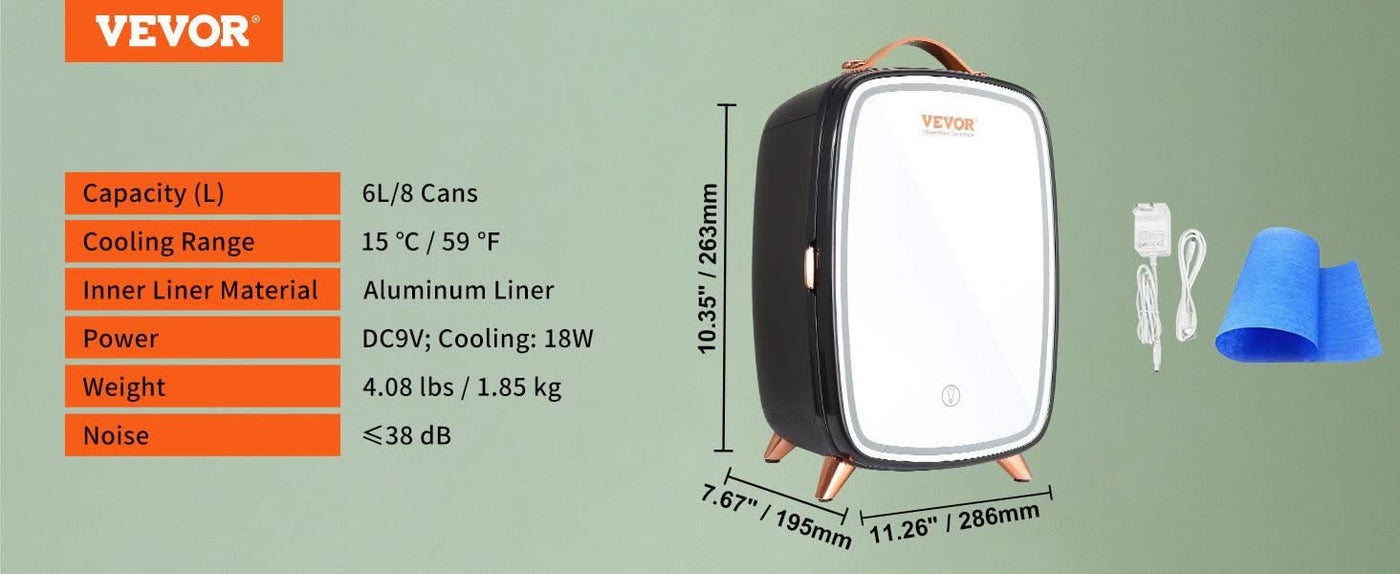 VEVOR 6L Mini Cosmetics Fridge Single Door Electric Refrigeration Keep Cooling Mask Beverage for Household Dormitory Car Use